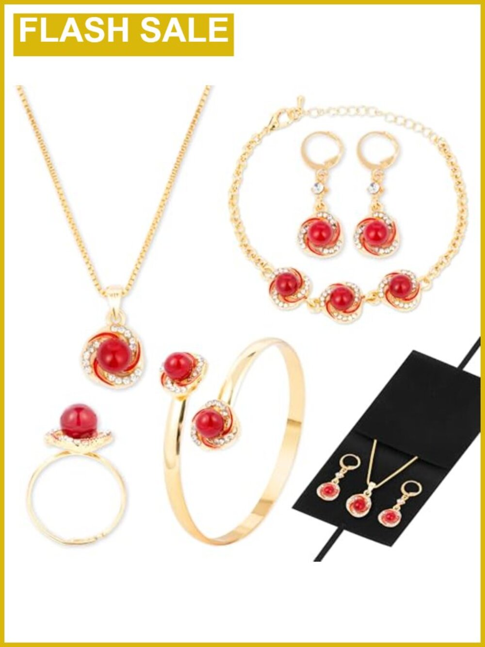 5Pc 18K Gold Pearl Jewelry Set Adjustable Gift Pouch Wedding
